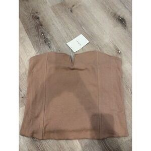 Bohme Tan Ribbed Smocked Back Corset Tube Top BHM387 Large NWT